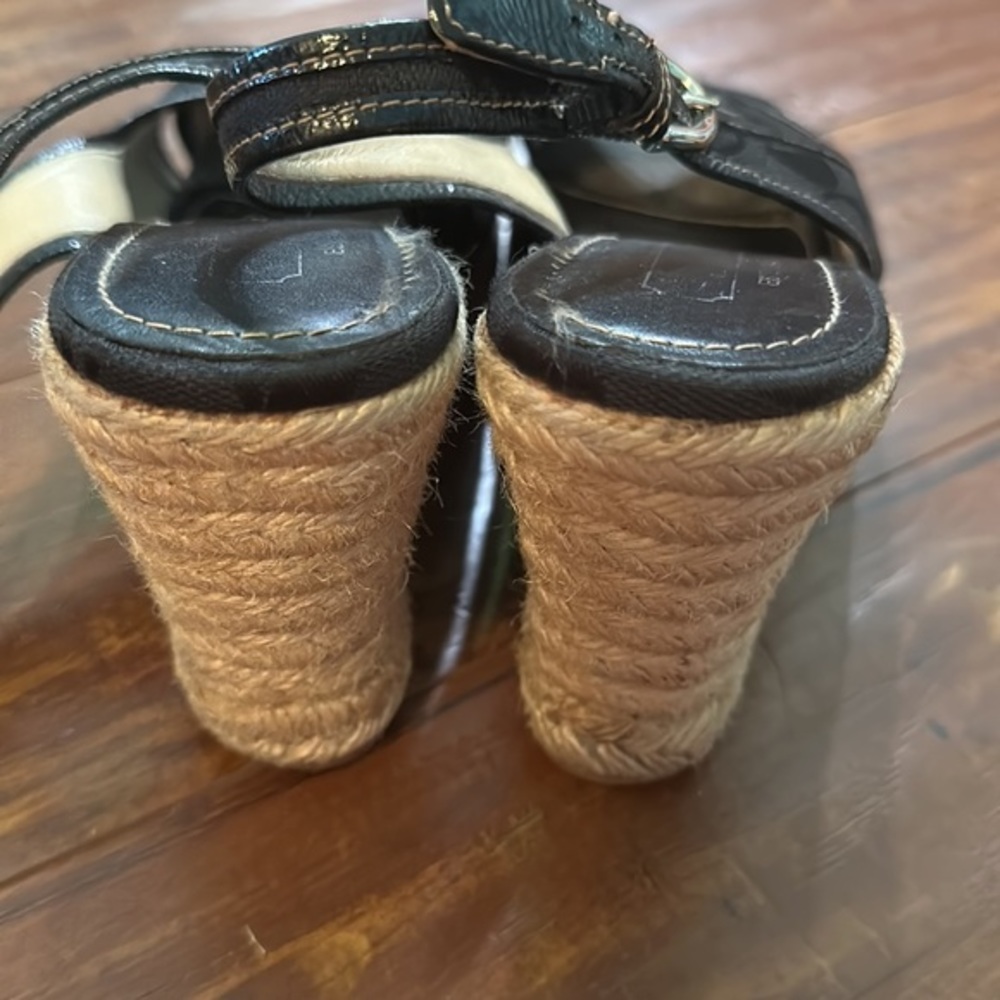 COACH Kara Black Signature C Logo Slingback Wedge Espadrilles Size 8 - Picture 3 of 8